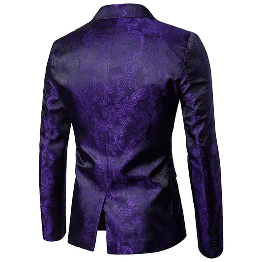 Men Classic Jacquard Suit 2 Piece Set  Men's Dance Party Luxury Tuxedo Dress