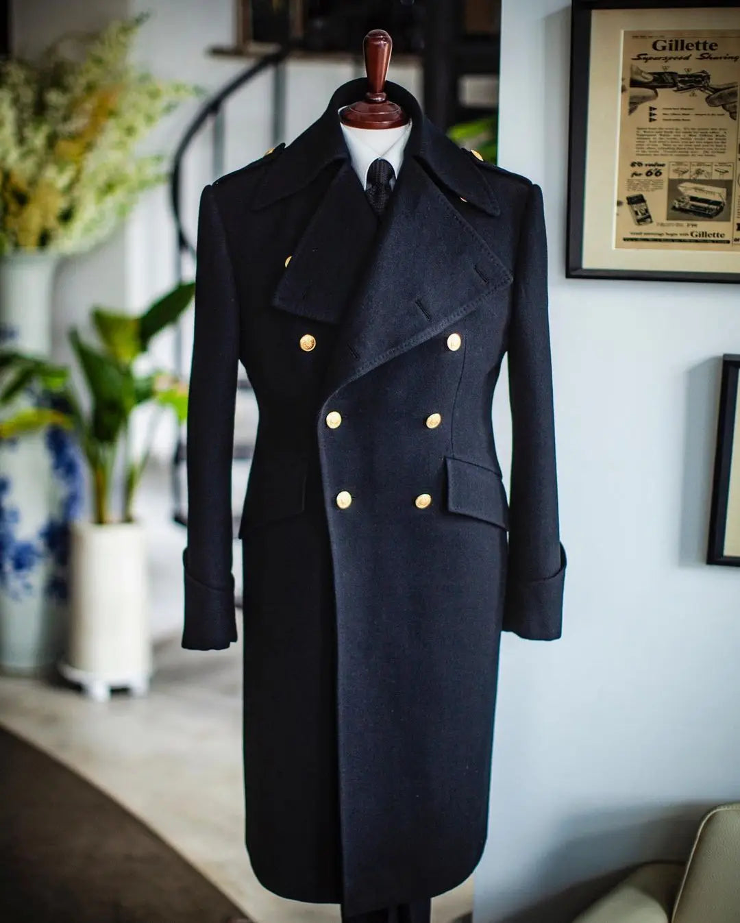Men Long Coat Overcoat Black Double Breasted Woolen Blend Gentlemen Blazer Winter Warm Business Causal Daily Tailored
