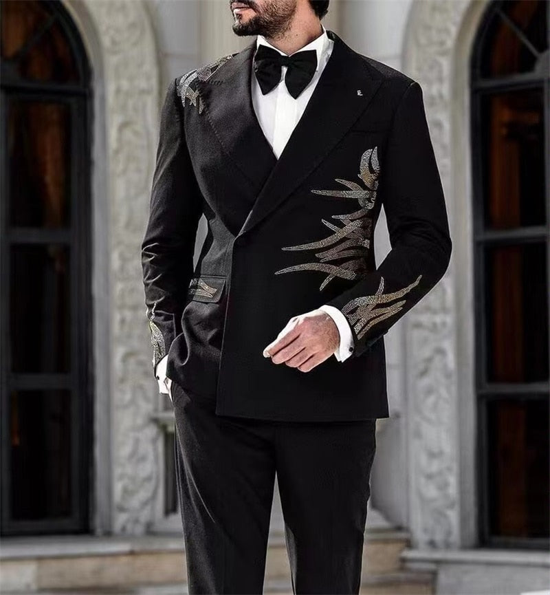 Ensemble de costumes pour hommes, veste blazer, 2 pièces, smoking de mariage perlé, robe de bal, bureau, manteau d'affaires, veste sur mesure, pantalon 