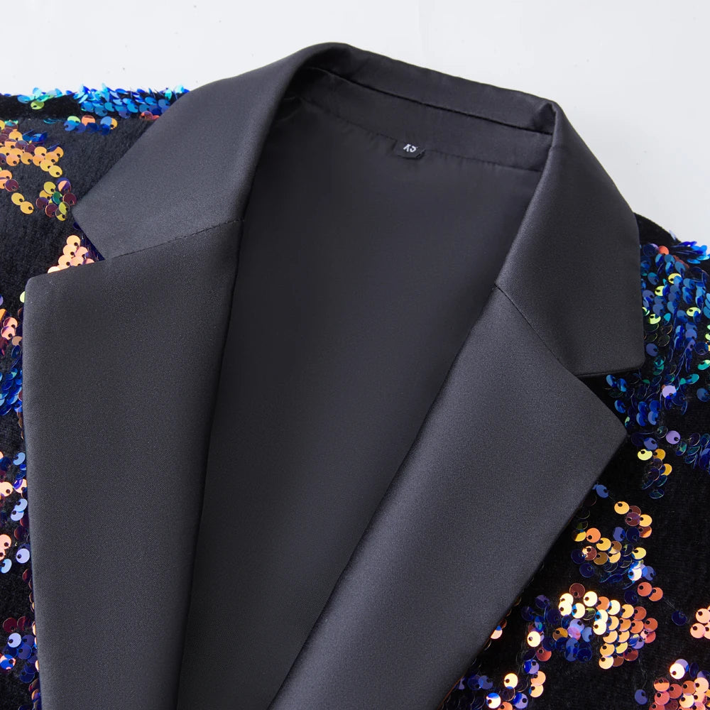 Men Shawl Lapel Blazer Designs Plus Sequins Suit Jacket DJ Club Stage Singer Clothes Nightclub Blazer Wedding Party Suit Jacket