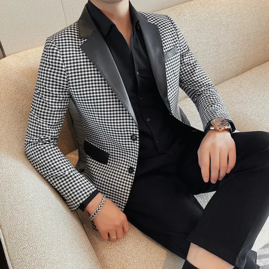 Men Spring High Quality Business Suit Jackets Man Slim Fit Plaid Blazers Man Casual Fashion Suit