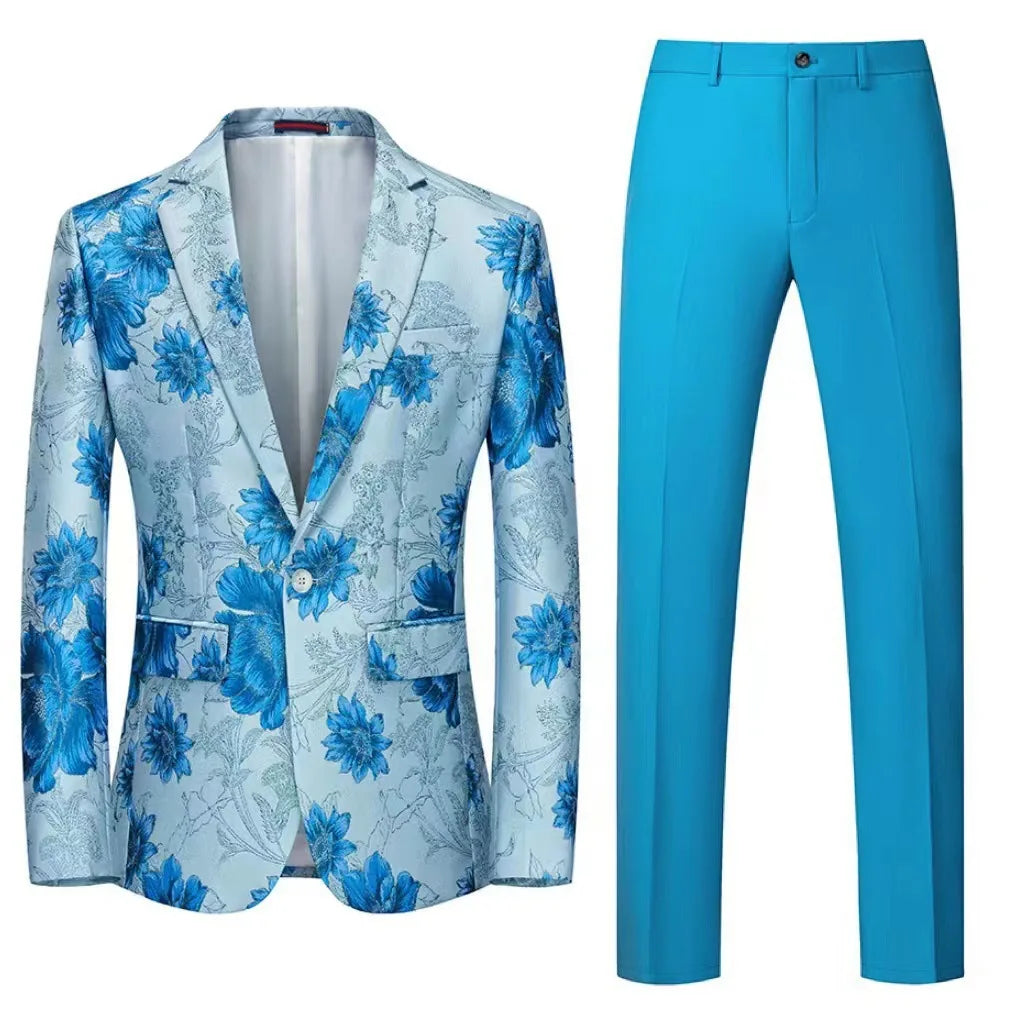 Traje de hombre de 2 piezas con estampado de flores naranjas, un botón, informal, para boda, fiesta de cumpleaños, chaqueta y pantalón.