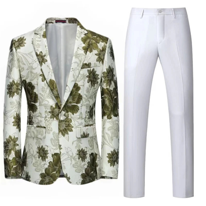Traje de hombre de 2 piezas con estampado de flores naranjas, un botón, informal, para boda, fiesta de cumpleaños, chaqueta y pantalón.