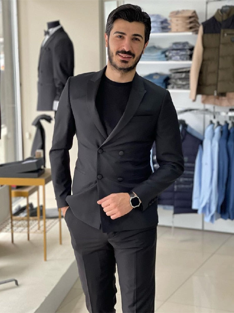 Costume homme noir 2 pièces sur mesure coupe slim blazer pantalon croisé mariage affaires marié travail tenue décontractée bal sur mesure 