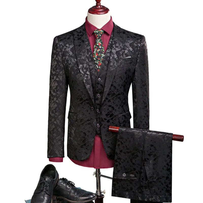 Traje de negocios para hombre, traje de un solo pecho, conjunto de 3 piezas, estampado para novio, vestido de boda, chaqueta, blazer, abrigo, chaleco, pantalones