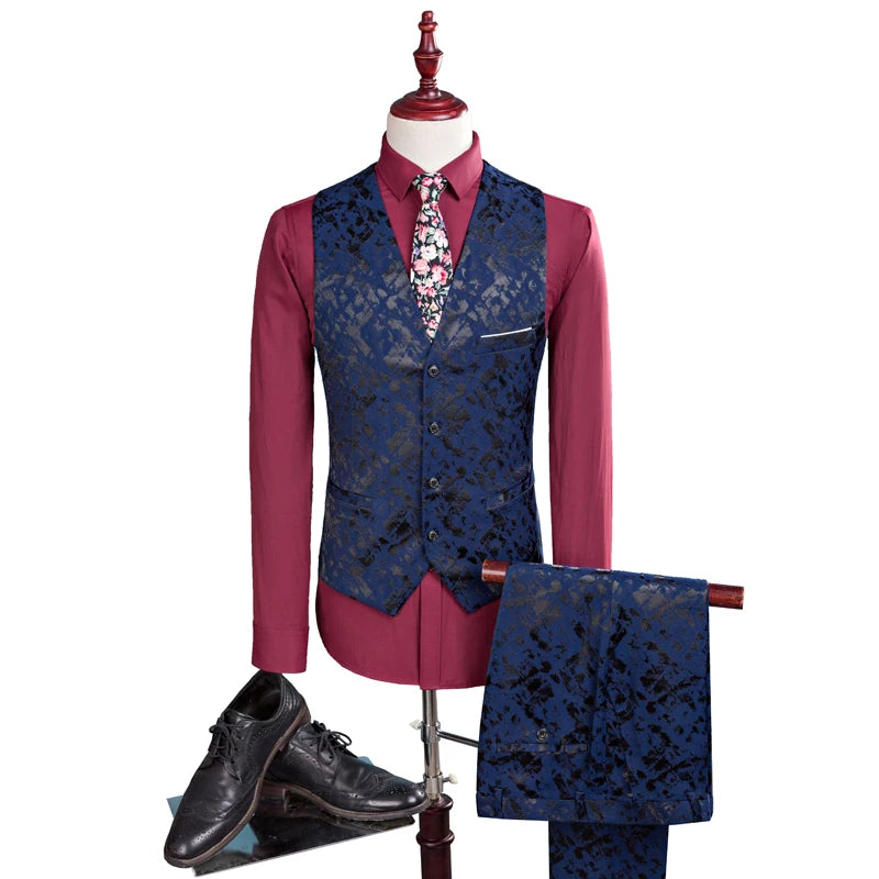 Traje de negocios para hombre, traje de un solo pecho, conjunto de 3 piezas, estampado para novio, vestido de boda, chaqueta, blazer, abrigo, chaleco, pantalones