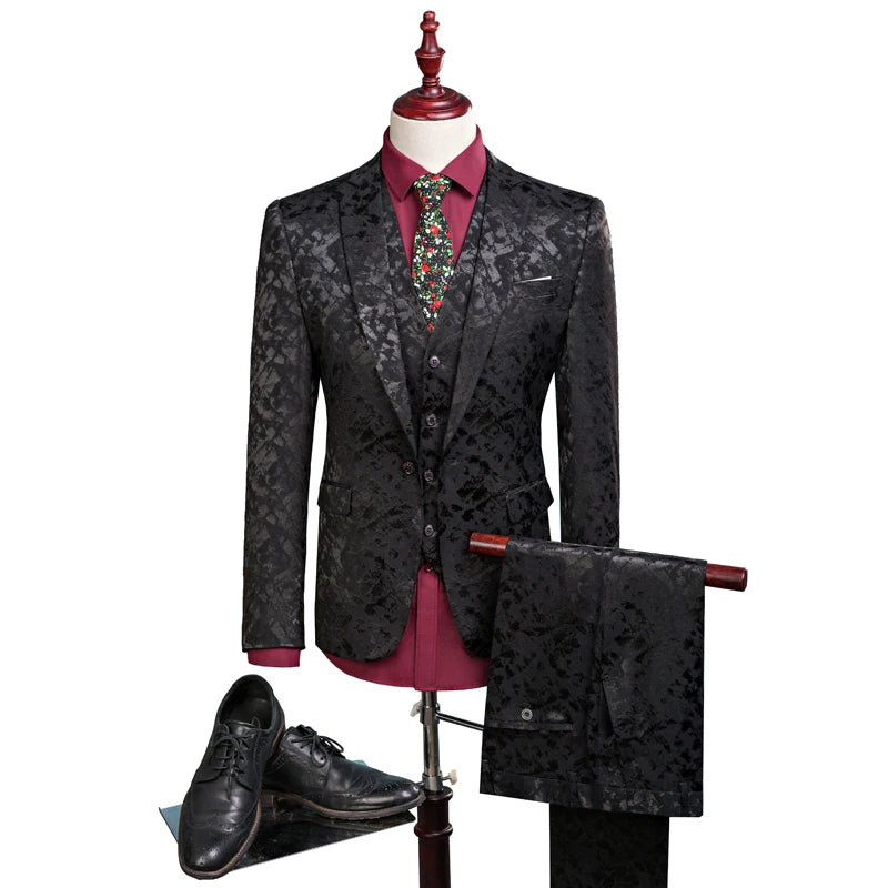 Traje de negocios para hombre, traje de un solo pecho, conjunto de 3 piezas, estampado para novio, vestido de boda, chaqueta, blazer, abrigo, chaleco, pantalones