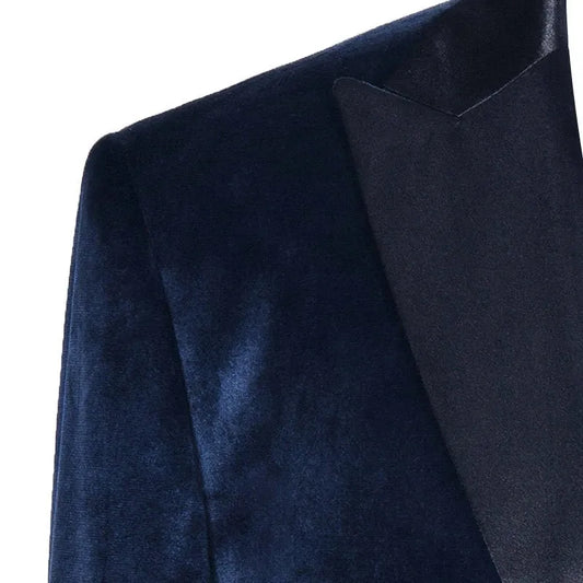 Men Suit Set Deep Blue Velvet Slim Blazers Business Formal Pants Coats Wedding Groom Jackets Homme Costume