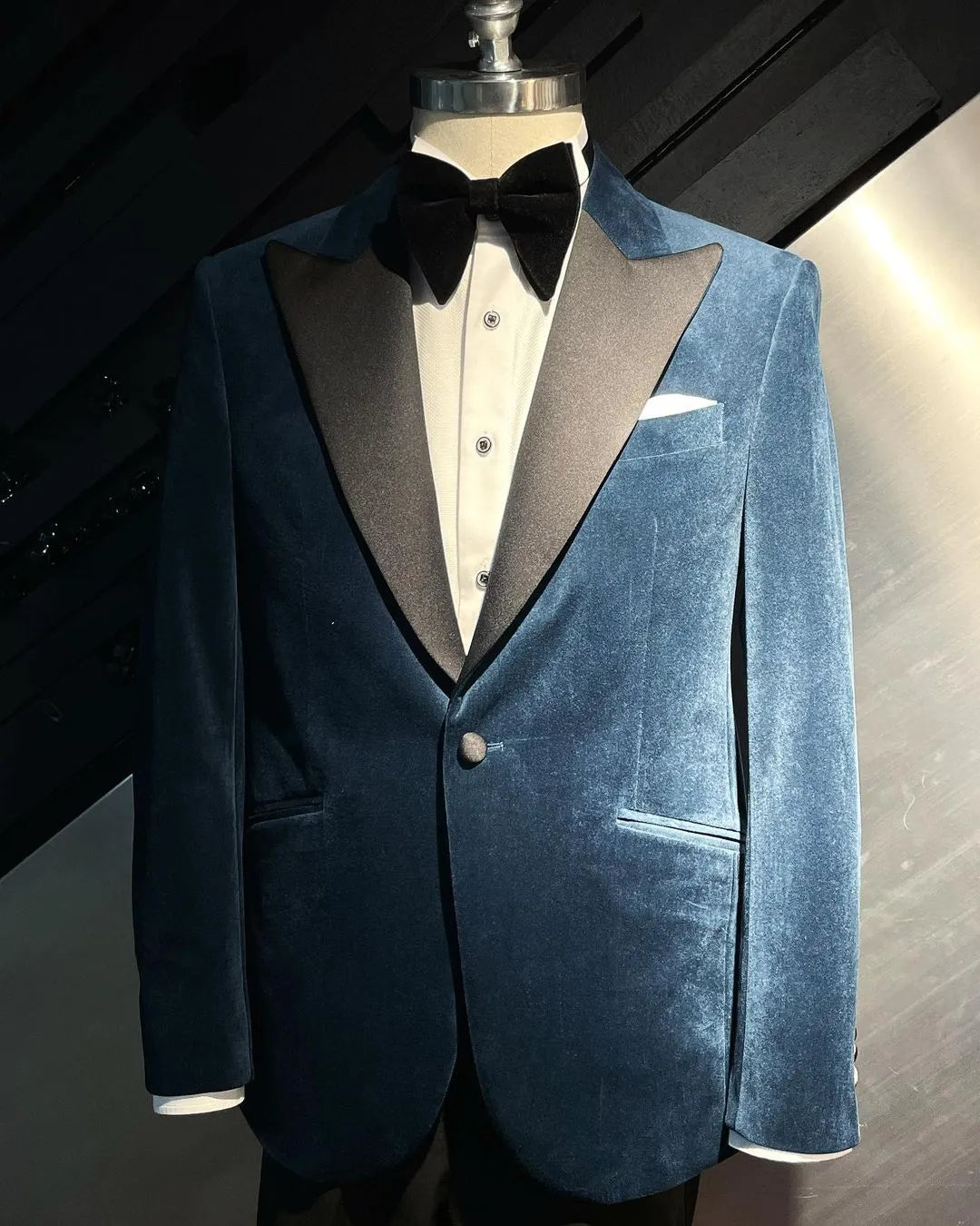 Conjuntos de traje para hombre, blazer de terciopelo azul, vestido de novia para novio, disfraz de Peaky Blinder, 2 piezas 