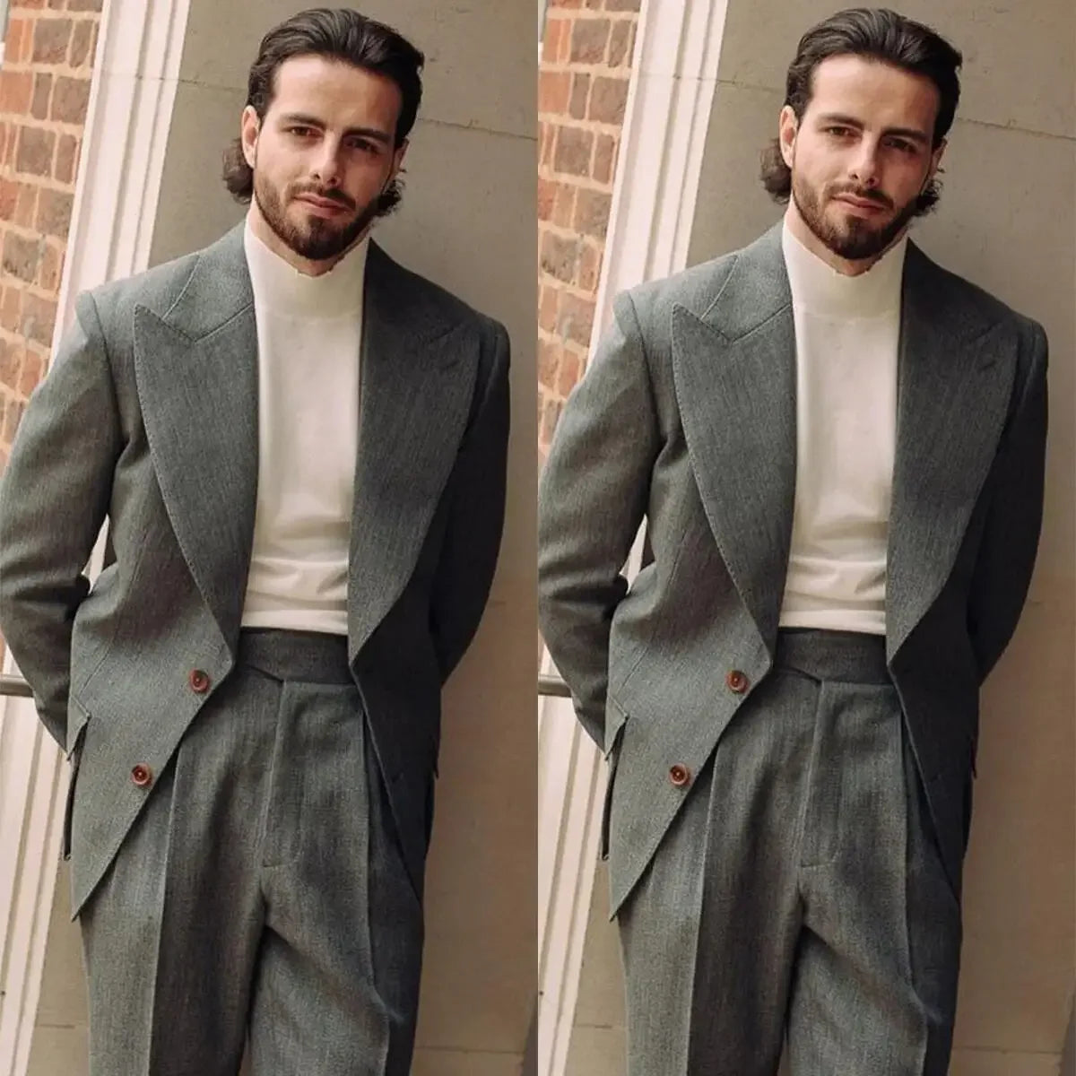 Traje de dos piezas para hombre, blazer, pantalón, botonadura sencilla, solapa ancha, elegante, de negocios, de alta calidad, corte holgado, para boda, novio