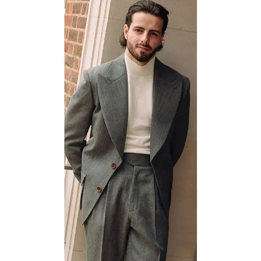 Men Suit Two Pieces Blazer Pants Single Breasted Wide Lapel Handsome Business High-quality Loose Fit Wedding Groom Costume Homme