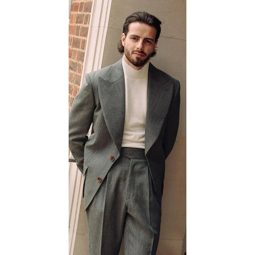 Traje de dos piezas para hombre, blazer, pantalón, botonadura sencilla, solapa ancha, elegante, de negocios, de alta calidad, corte holgado, para boda, novio
