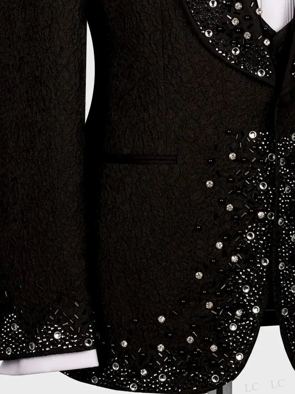 Costumes pour hommes 3 pièces Blazer Gilet Pantalon Perles Diamants Un bouton Bal Smokings Formels Mariage Marié Grande taille Sur mesure