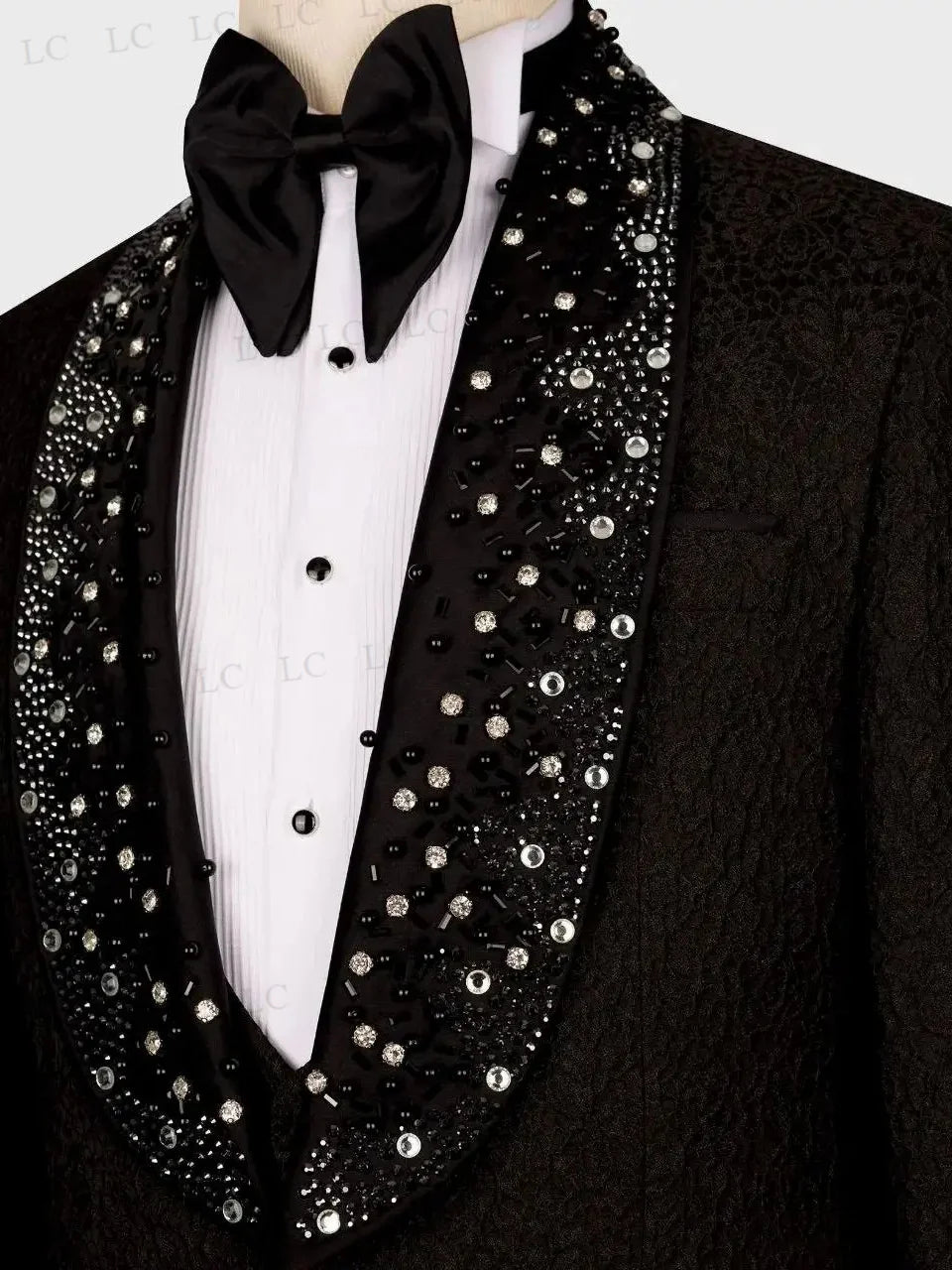 Costumes pour hommes 3 pièces Blazer Gilet Pantalon Perles Diamants Un bouton Bal Smokings Formels Mariage Marié Grande taille Sur mesure