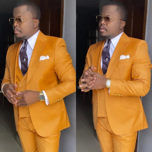 Costumes pour hommes pour mariage marié blazer veste gilet pantalon 3 pièces luxe formel classique 