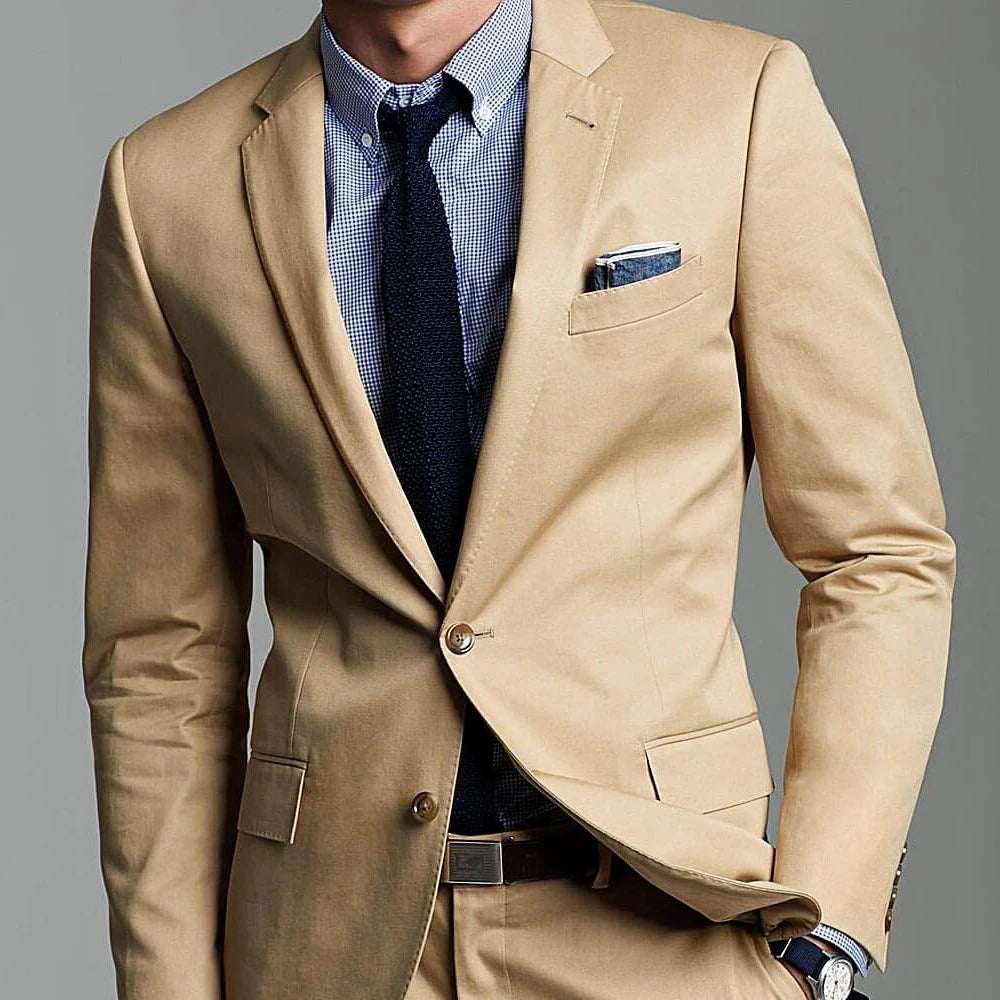 Trajes de hombre para boda, blazer, novio, formal, champán, de un solo pecho, solapa con muesca, dos piezas, chaqueta, pantalón, abrigo, corte entallado 