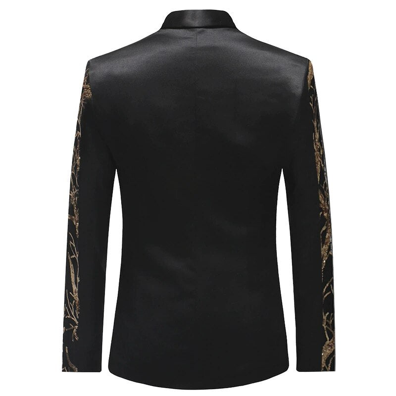 Costumes pour hommes avec broderie perlée une pièce châle revers créateur smokings de mariage costume homme doré