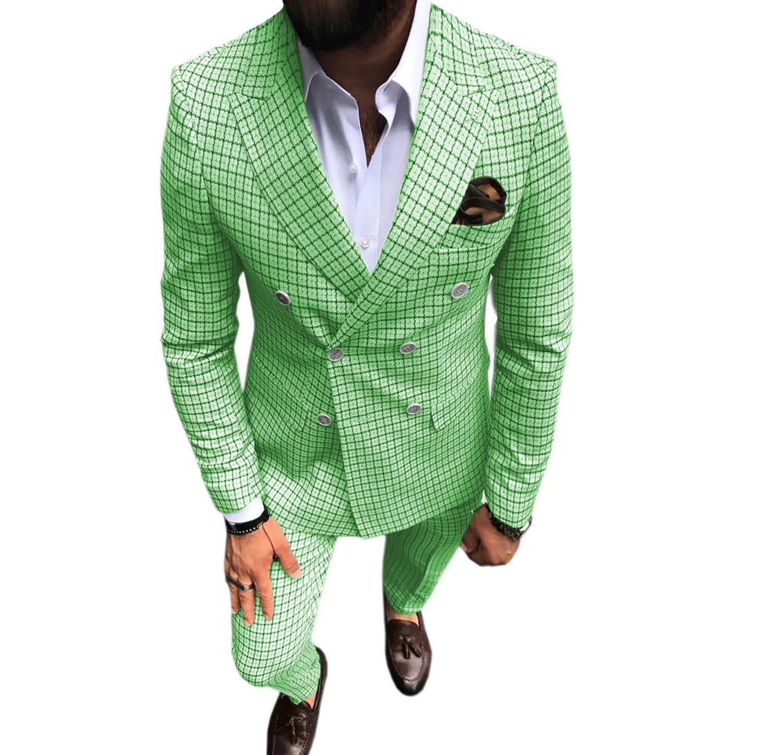 Costume de mariage pour homme, blazer croisé, smoking à carreaux, 2 pièces, vert menthe, pour garçon d'honneur (blazer + pantalon)