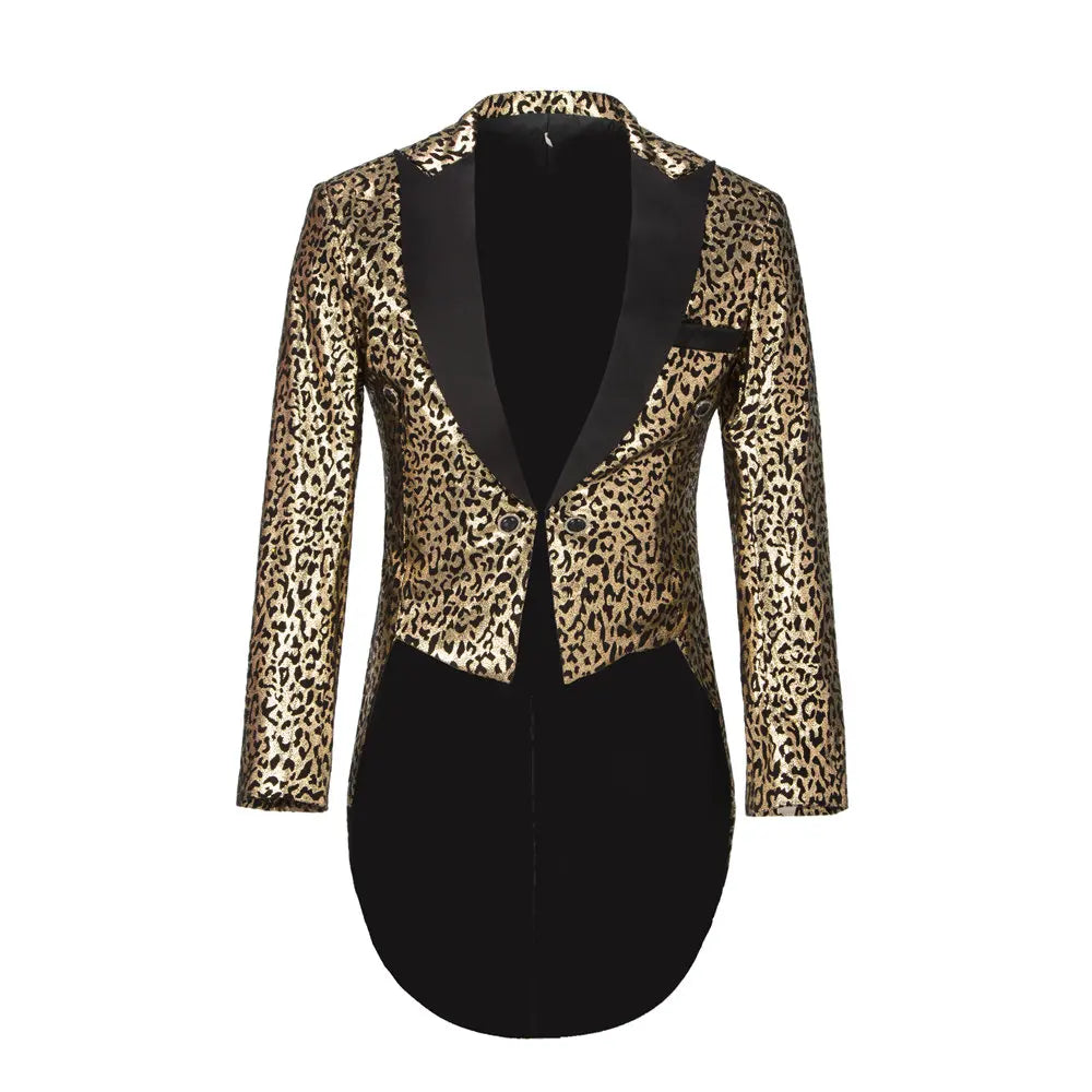 Men Tailcoat Leopard Print Tuxedo Magician Singer Dress Jacket Jazz Smokings Men's Suits with Pants