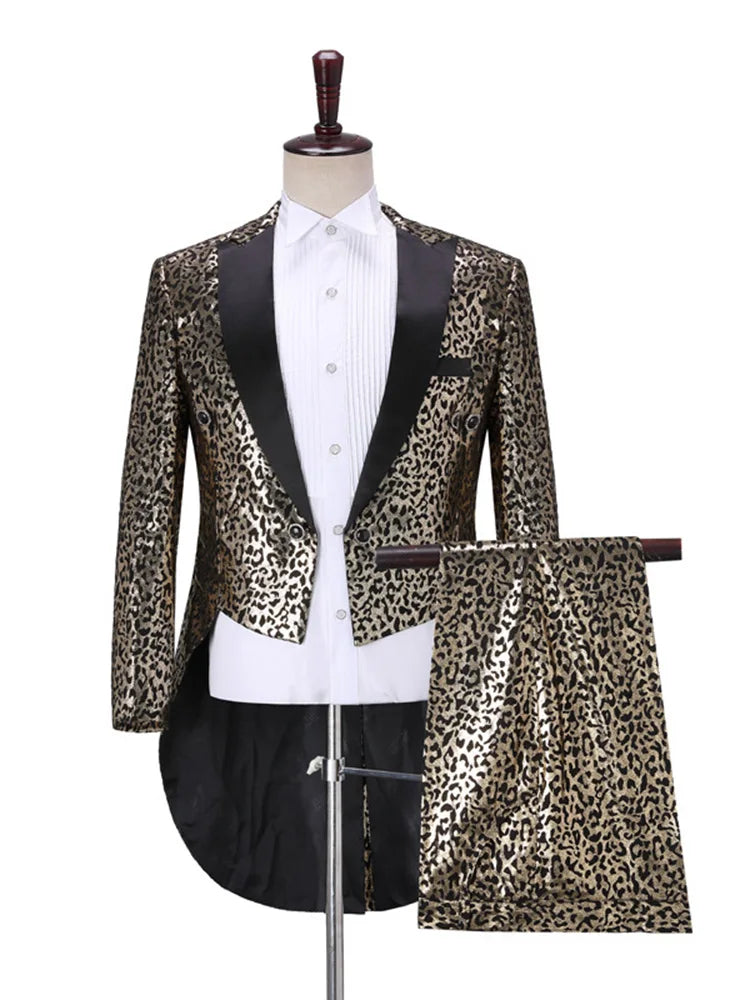 Traje de hombre con estampado de leopardo, esmoquin, chaqueta de mago, cantante, jazz, smoking, con pantalones