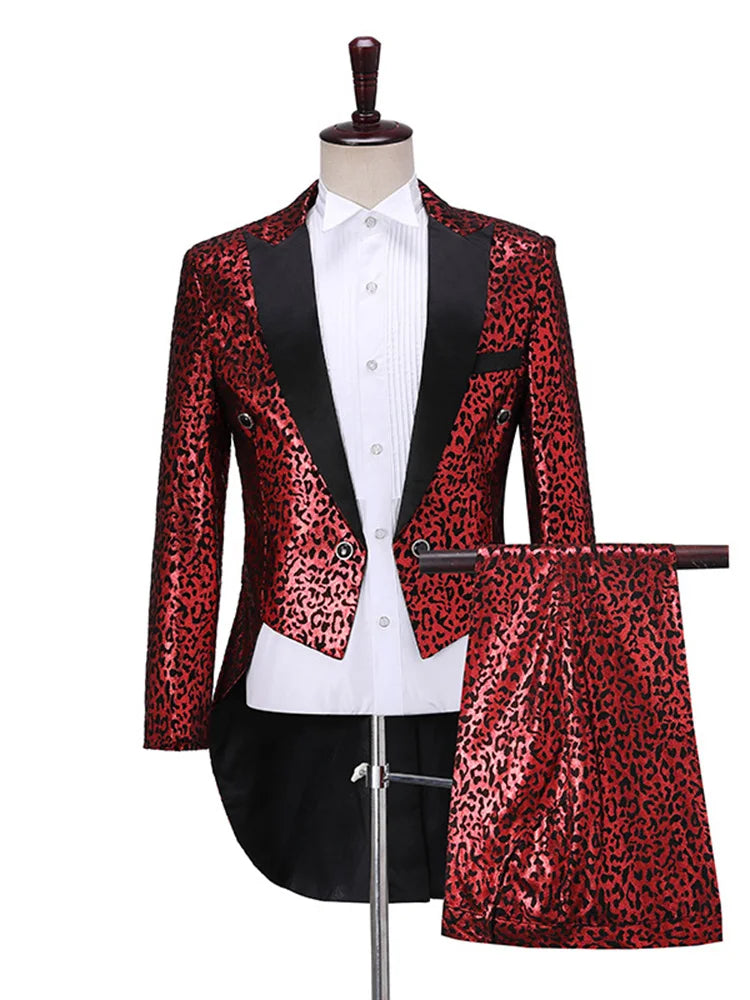 Traje de hombre con estampado de leopardo, esmoquin, chaqueta de mago, cantante, jazz, smoking, con pantalones