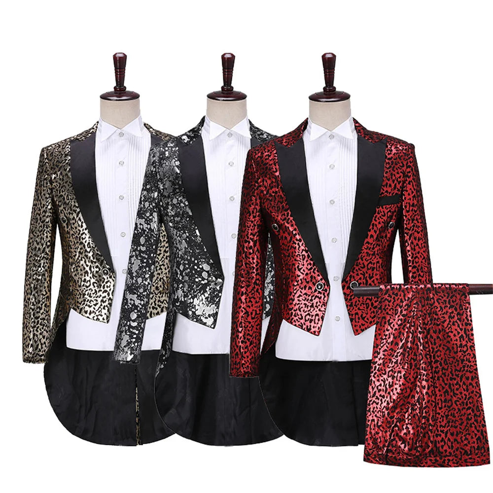 Traje de hombre con estampado de leopardo, esmoquin, chaqueta de mago, cantante, jazz, smoking, con pantalones