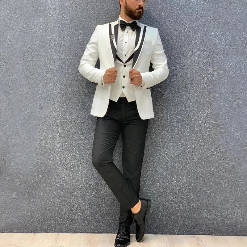 Traje de novio de esmoquin para hombre, con solapa chal, corte entallado, para boda, negocios, graduación, fiesta, traje de 3 piezas (chaqueta, chaleco y pantalones) 