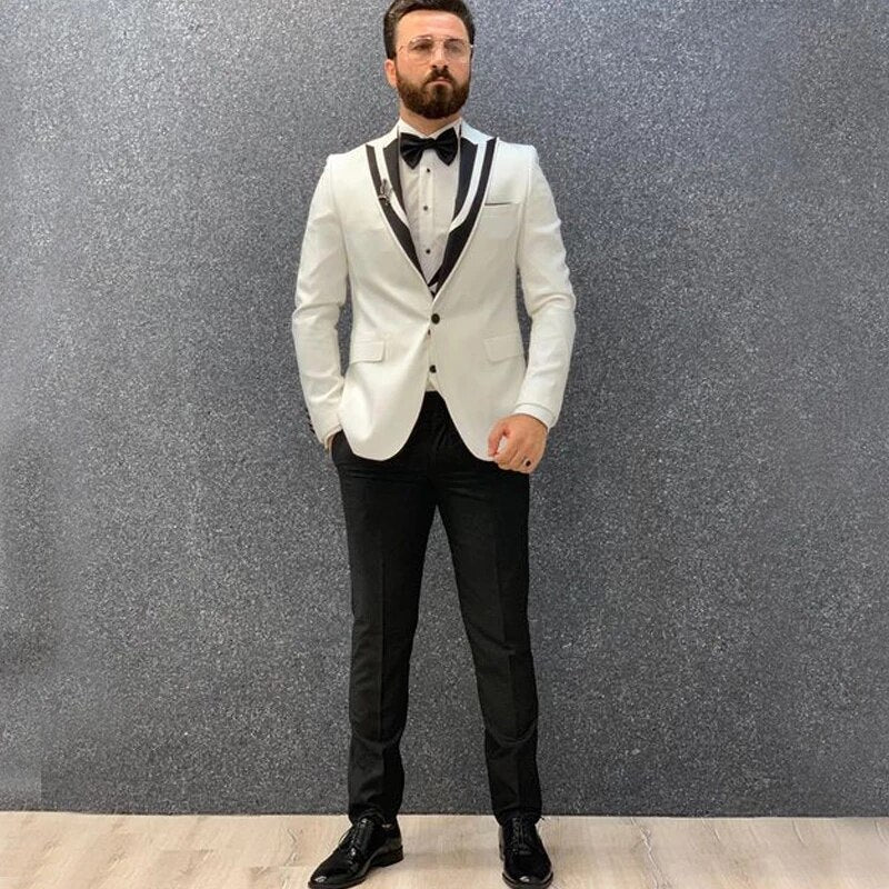 Traje de novio de esmoquin para hombre, con solapa chal, corte entallado, para boda, negocios, graduación, fiesta, traje de 3 piezas (chaqueta, chaleco y pantalones) 