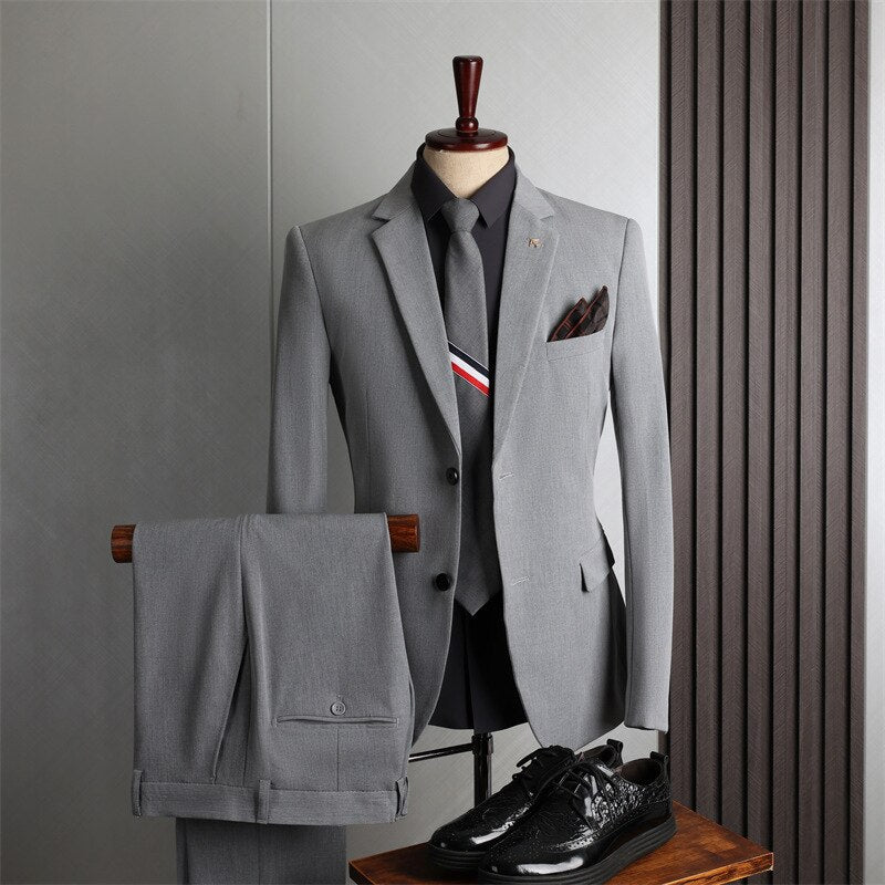 Costume deux pièces pour homme, smoking deux boutons, décontracté, manteau, pantalon, formel, fête de mariage, revers crantés 