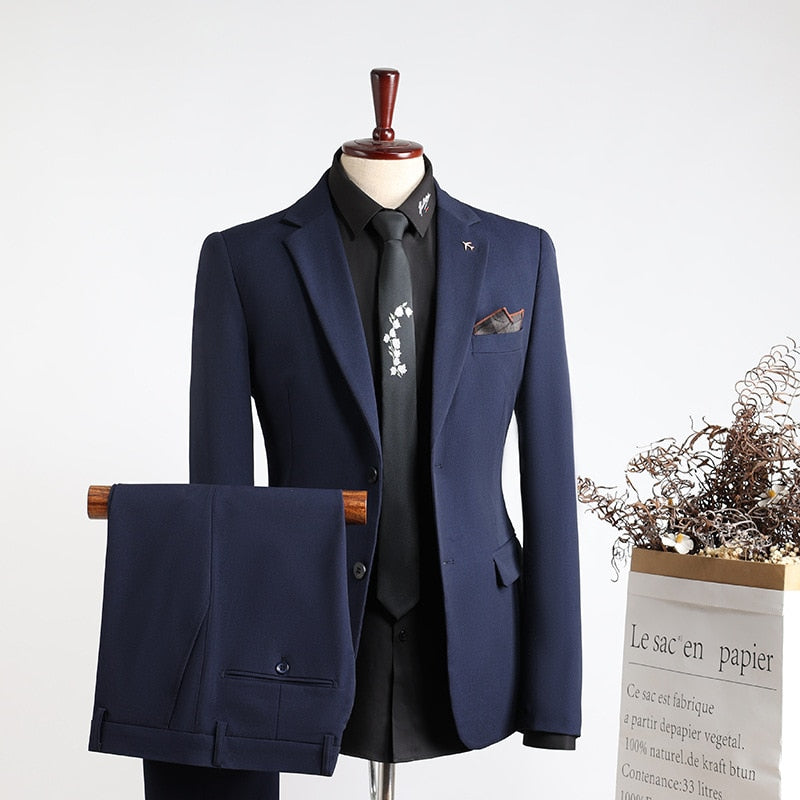Costume deux pièces pour homme, smoking deux boutons, décontracté, manteau, pantalon, formel, fête de mariage, revers crantés 