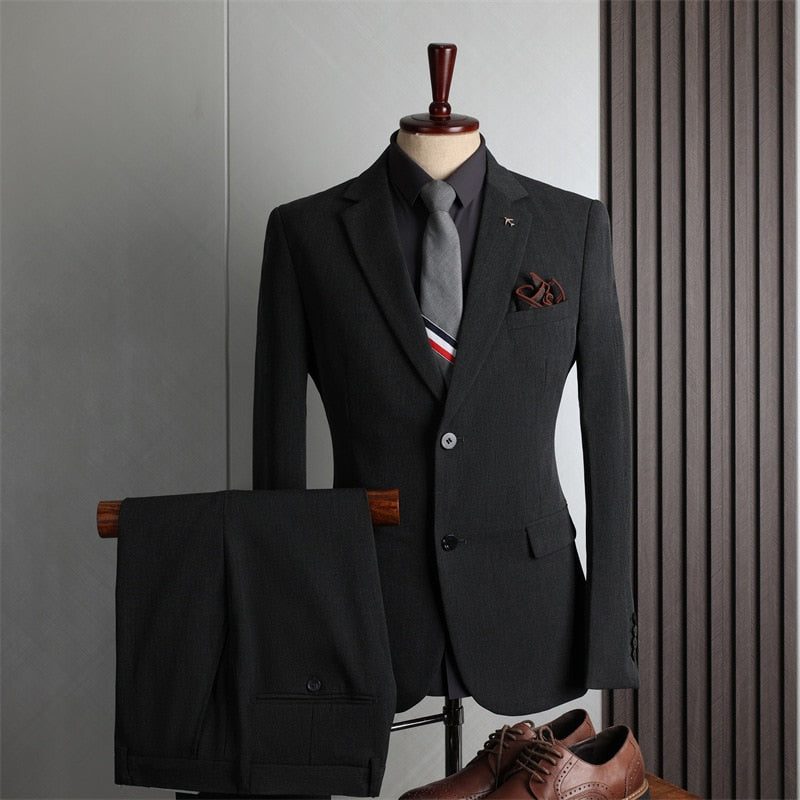 Costume deux pièces pour homme, smoking deux boutons, décontracté, manteau, pantalon, formel, fête de mariage, revers crantés 