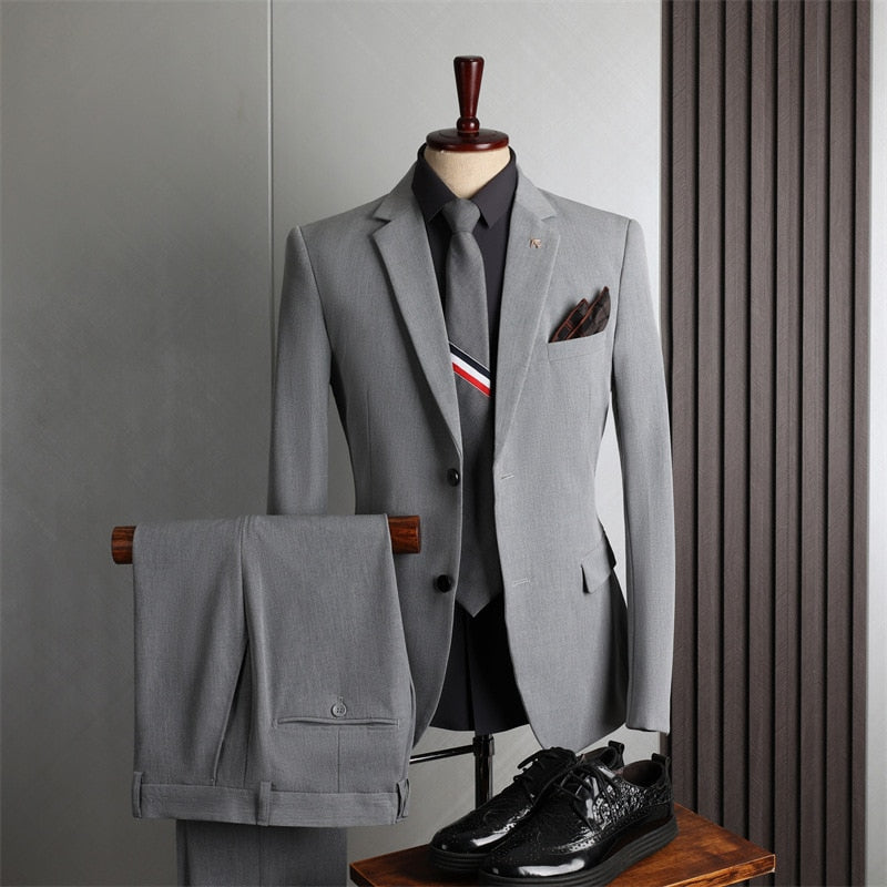 Costume deux pièces pour homme, smoking deux boutons, décontracté, manteau, pantalon, formel, fête de mariage, revers crantés 