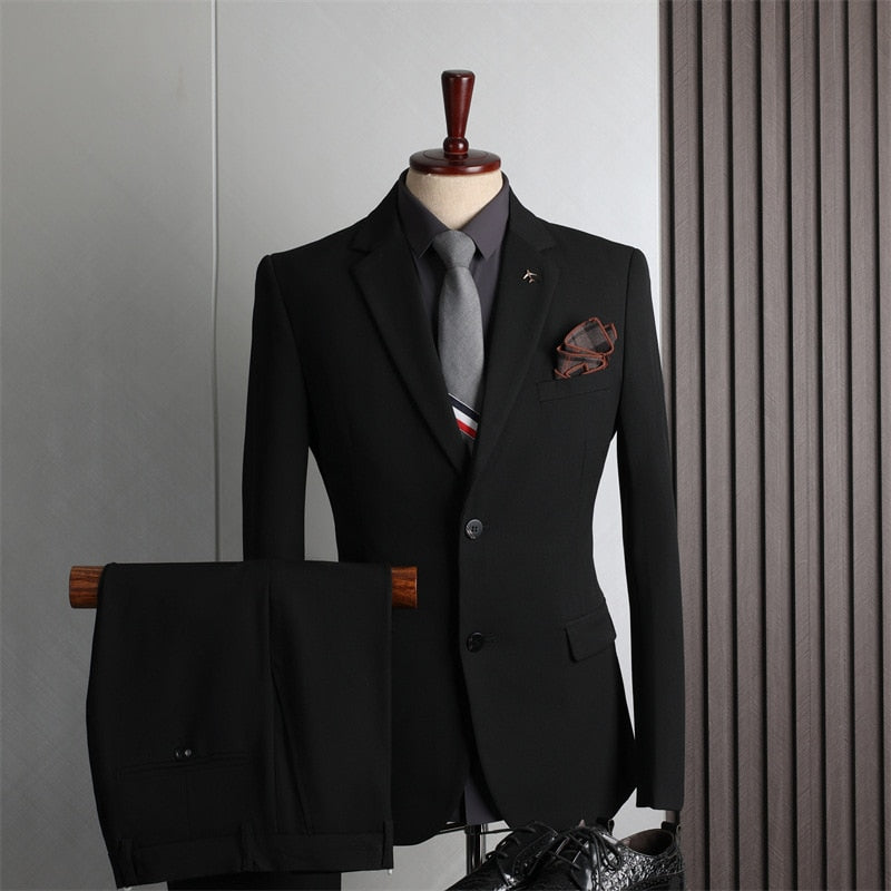 Costume deux pièces pour homme, smoking deux boutons, décontracté, manteau, pantalon, formel, fête de mariage, revers crantés 