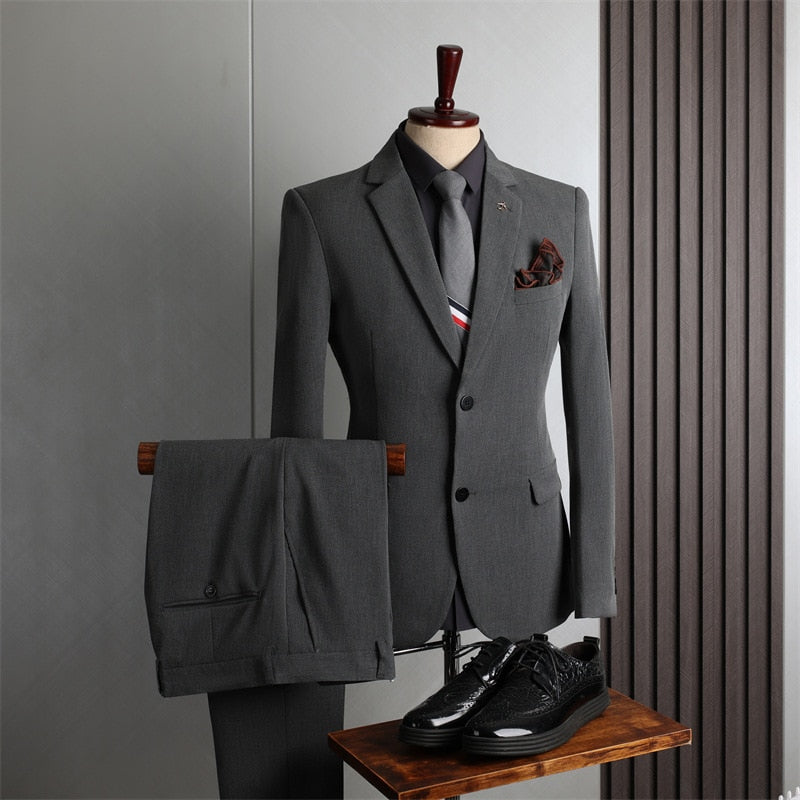 Costume deux pièces pour homme, smoking deux boutons, décontracté, manteau, pantalon, formel, fête de mariage, revers crantés 