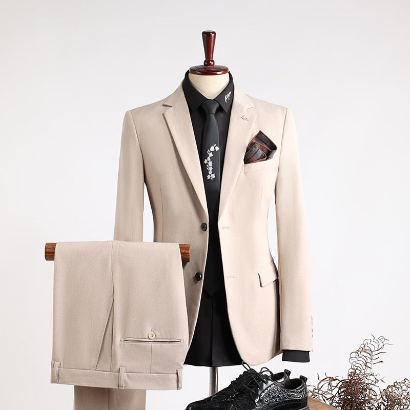 Costume deux pièces pour homme, smoking deux boutons, décontracté, manteau, pantalon, formel, fête de mariage, revers crantés 