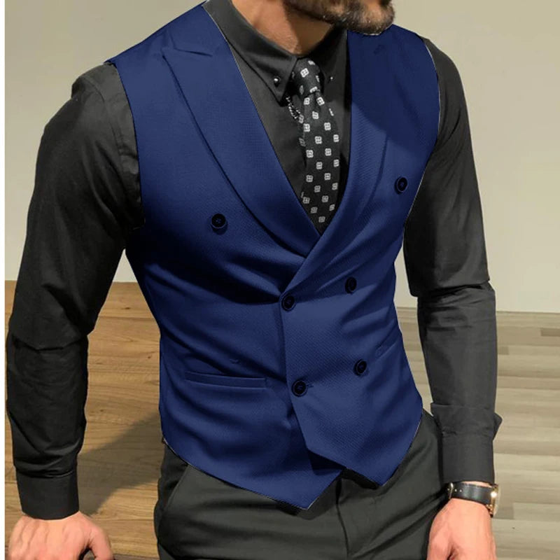Gilet bordeaux à double boutonnage pour homme, coupe slim, idéal pour un mariage ou une soirée. 