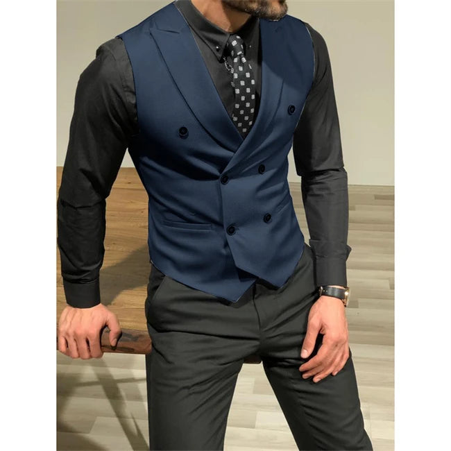 Gilet bordeaux à double boutonnage pour homme, coupe slim, idéal pour un mariage ou une soirée. 