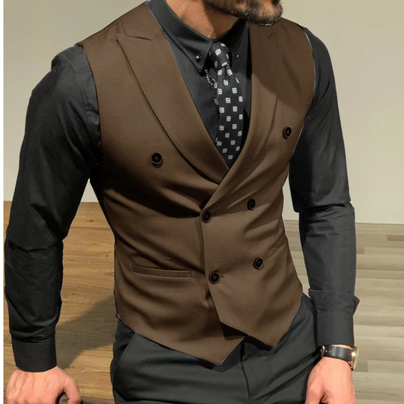 Gilet bordeaux à double boutonnage pour homme, coupe slim, idéal pour un mariage ou une soirée. 
