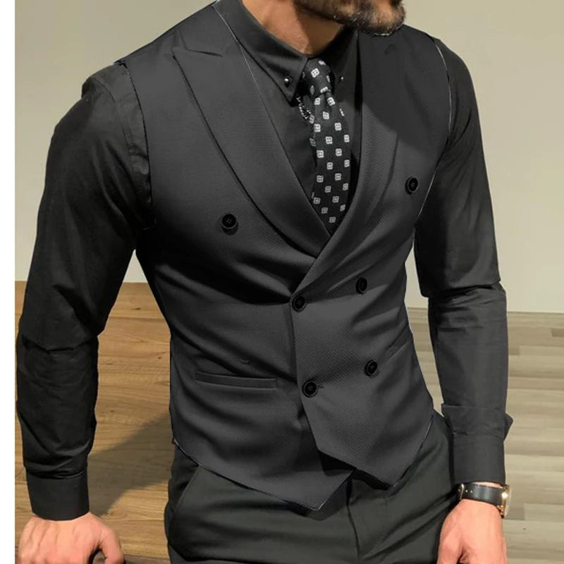Gilet bordeaux à double boutonnage pour homme, coupe slim, idéal pour un mariage ou une soirée. 