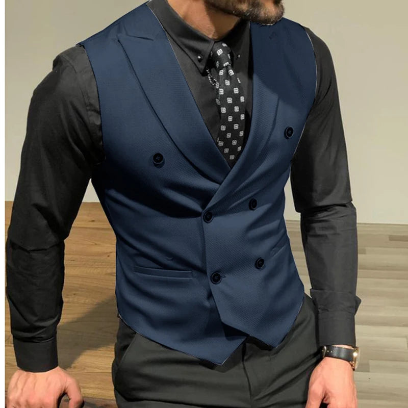Gilet bordeaux à double boutonnage pour homme, coupe slim, idéal pour un mariage ou une soirée. 