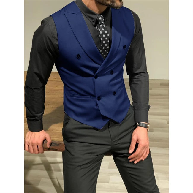 Gilet bordeaux à double boutonnage pour homme, coupe slim, idéal pour un mariage ou une soirée. 