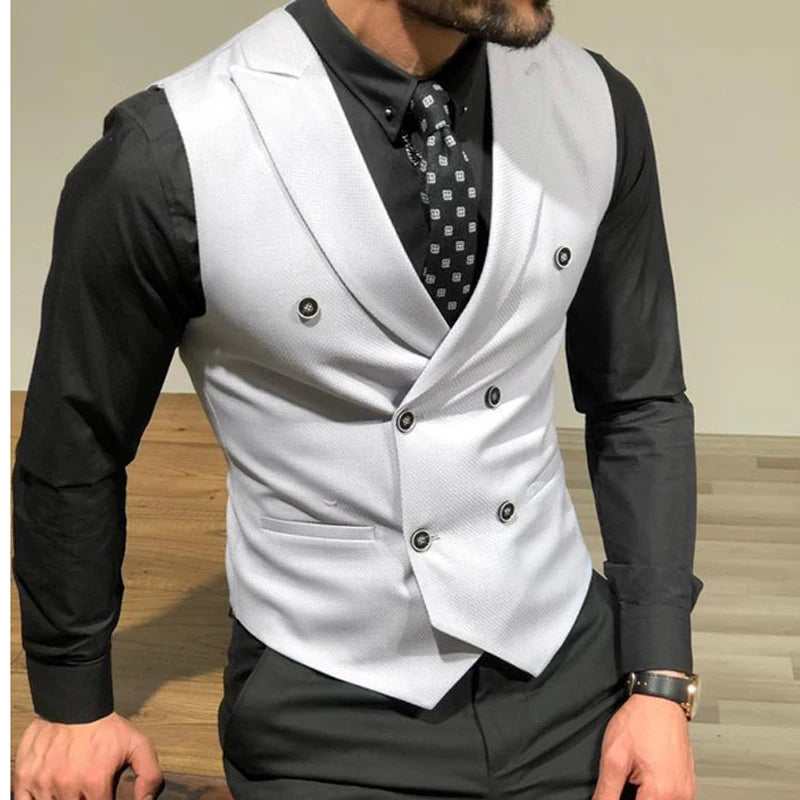 Gilet bordeaux à double boutonnage pour homme, coupe slim, idéal pour un mariage ou une soirée. 