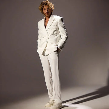 Costume de marié classique pour homme, 2 pièces, blazer, pantalon, smoking, appliques, perles, tenue de travail formelle, bal, grande taille, sur mesure