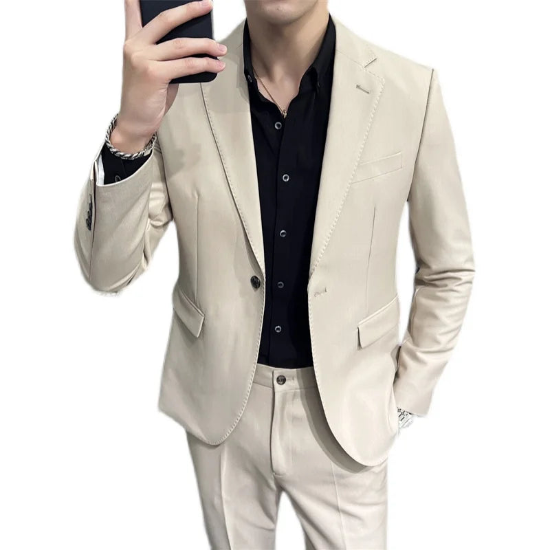 Traje formal de dos piezas para hombre (chaqueta + pantalón), color liso, para negocios, oficina, fiesta de bodas, alta calidad, dos piezas.