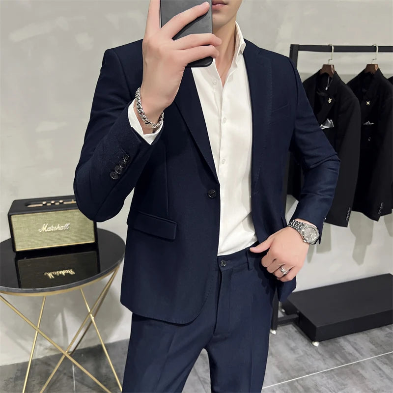 Traje formal de dos piezas para hombre (chaqueta + pantalón), color liso, para negocios, oficina, fiesta de bodas, alta calidad, dos piezas.