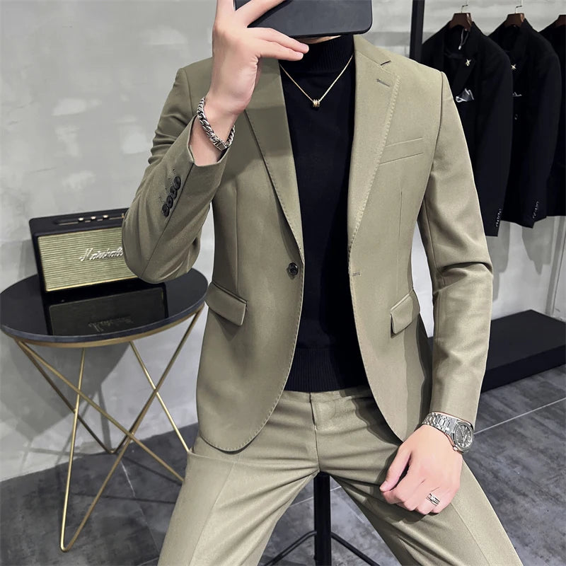 Traje formal de dos piezas para hombre (chaqueta + pantalón), color liso, para negocios, oficina, fiesta de bodas, alta calidad, dos piezas.
