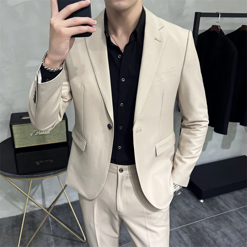 Traje formal de dos piezas para hombre (chaqueta + pantalón), color liso, para negocios, oficina, fiesta de bodas, alta calidad, dos piezas.