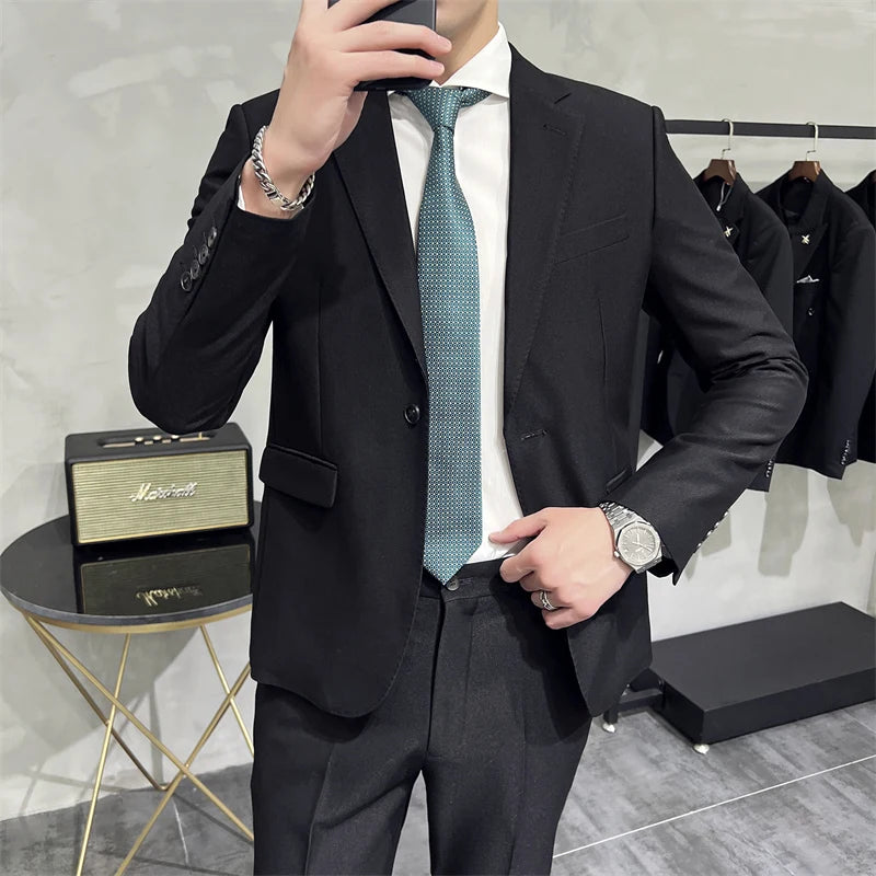 Traje formal de dos piezas para hombre (chaqueta + pantalón), color liso, para negocios, oficina, fiesta de bodas, alta calidad, dos piezas.