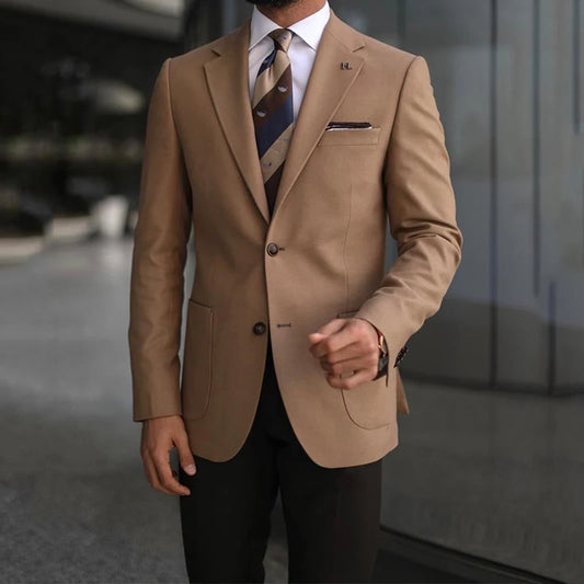 Traje de 2 piezas para hombre, chaqueta y pantalón, informal, de negocios, para uso diario, esmoquin con solapa con muesca y dos botones 