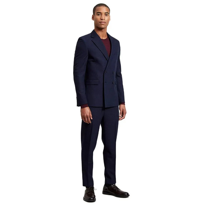 Costume 2 pièces pour homme, veste et pantalon, smoking croisé, boutons, revers crantés, pour soirée, bal, travail, décontracté 
